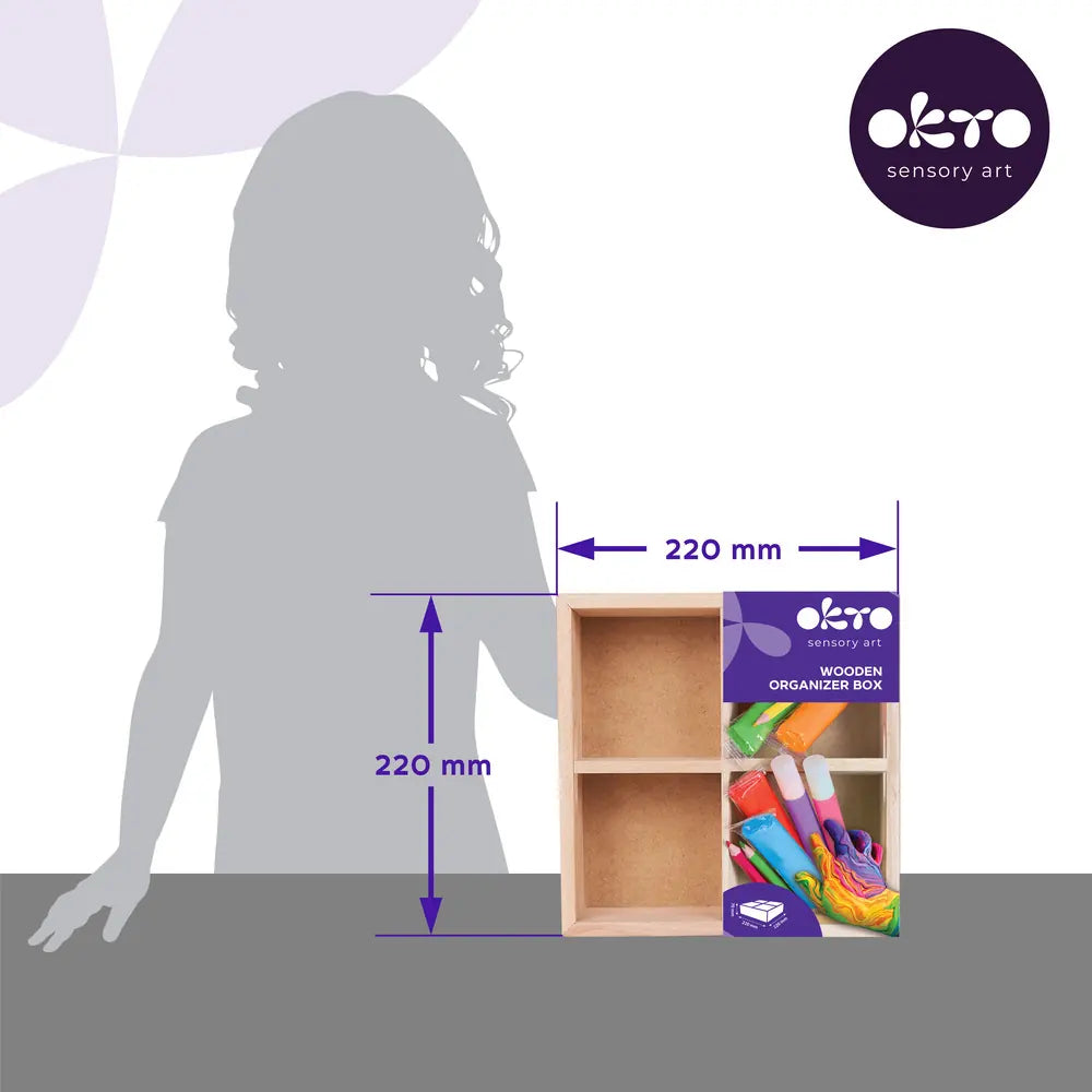 Drewniane pudełko na przybory szkolne. 4 komory. 