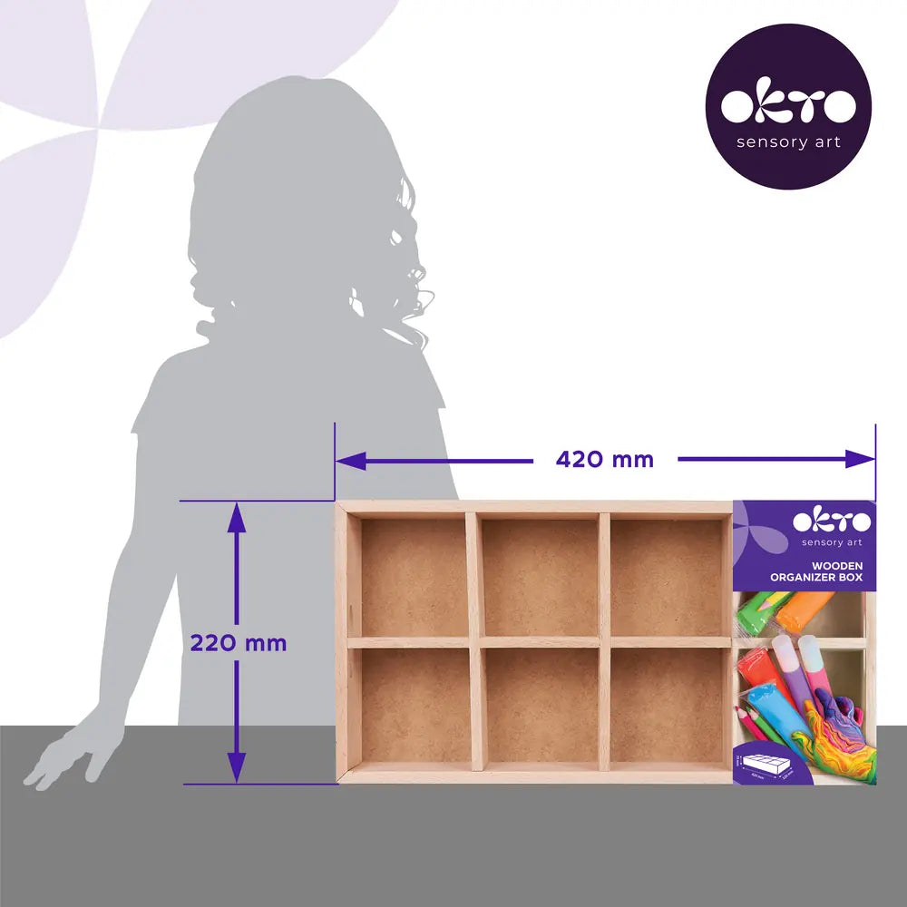 Drewniane pudełko na przybory szkolne. 8 komór. 