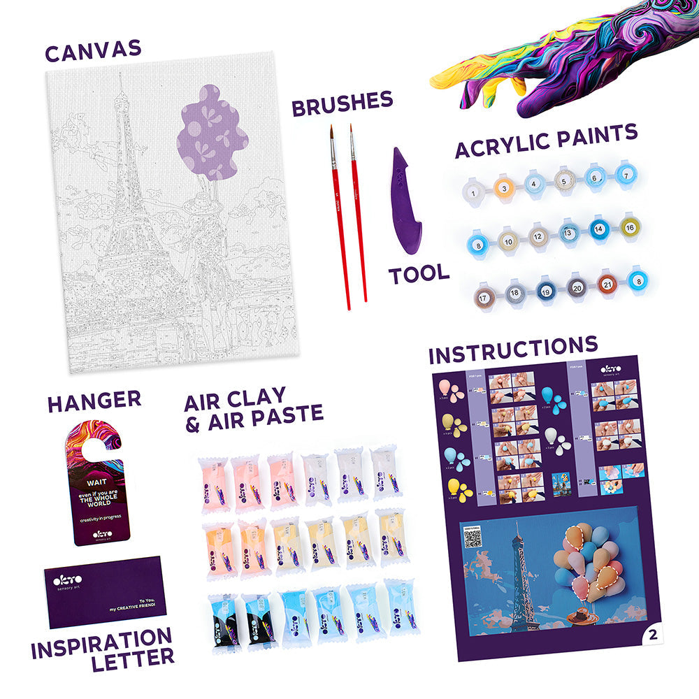 Zestaw do modelowania i malowania 3D TM OKTO &amp; Ideyka „Pozdrowienia z Paryża” 11,8" x 15,7" cala