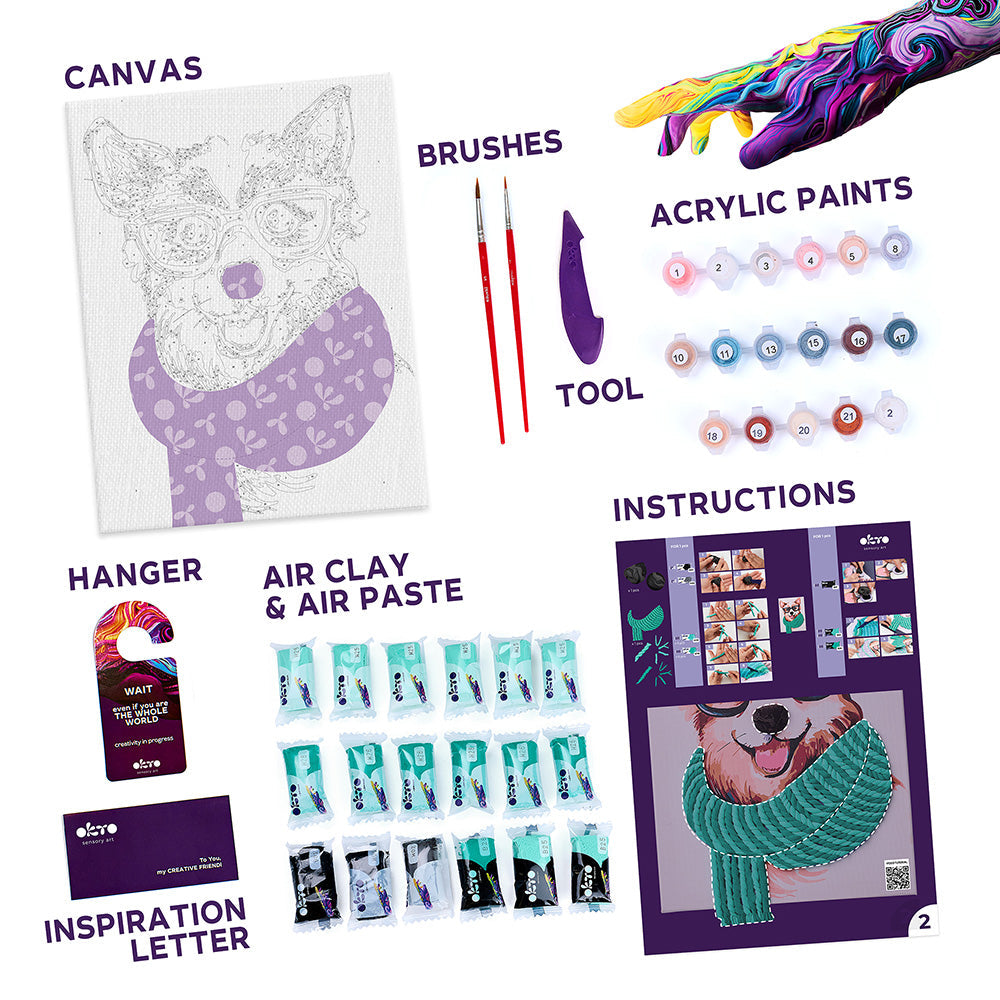 Zestaw do modelowania i malowania 3D TM OKTO &amp; Ideyka "Fashion Corgi" 11.8" x 15.7" inch