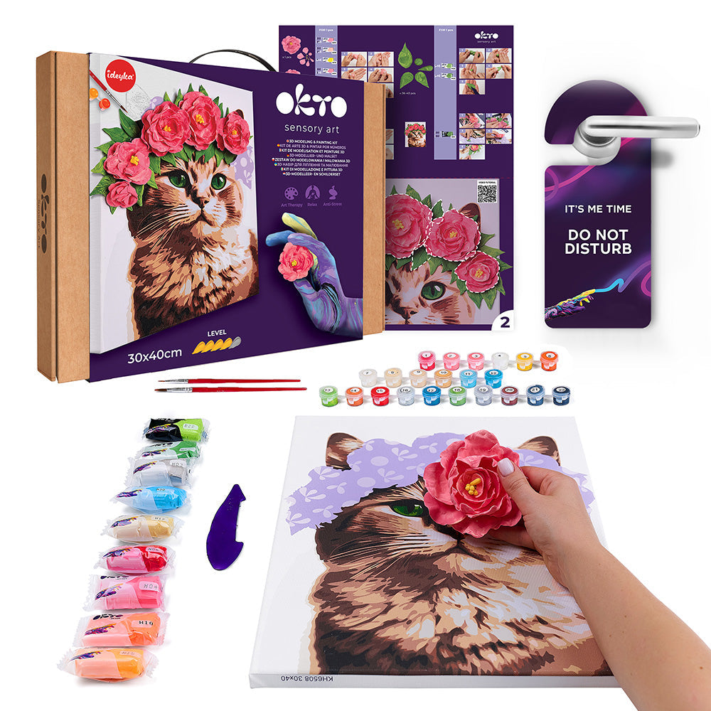 Zestaw do modelowania i malowania 3D TM OKTO &amp; Ideyka „Kot w wianku z kwiatów” 11,8" x 15,7" cala