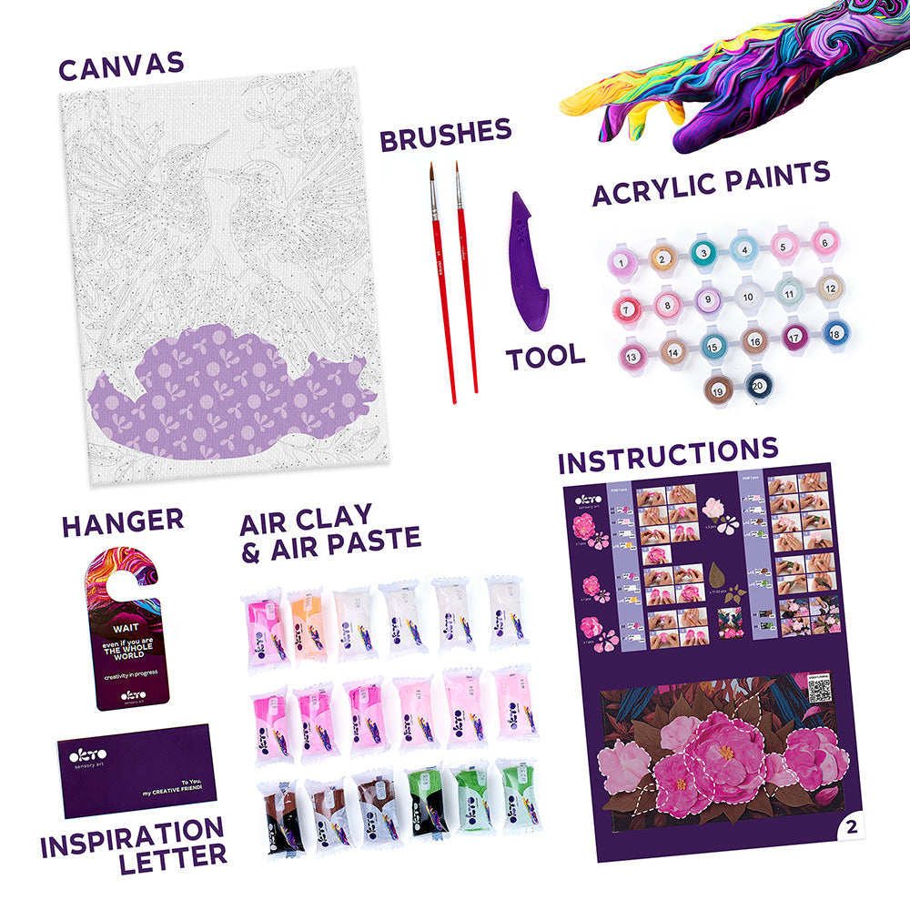 Zestaw do modelowania i malowania 3D TM OKTO &amp; Ideyka „Zakochane kolibry” 11,8" x 15,7" cala