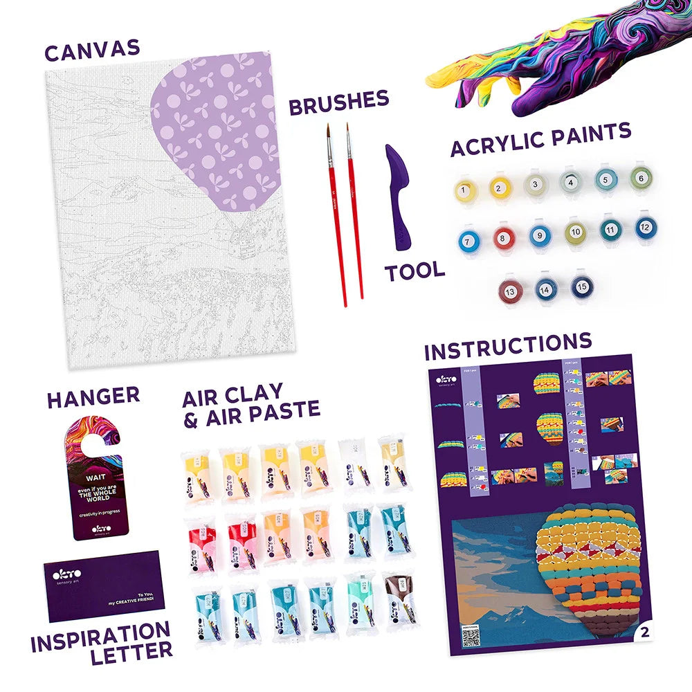 Zestaw do modelowania i malowania 3D TM OKTO &amp; Ideyka „Lot balonem na ogrzane powietrze” 11,8" x 15,7" cala